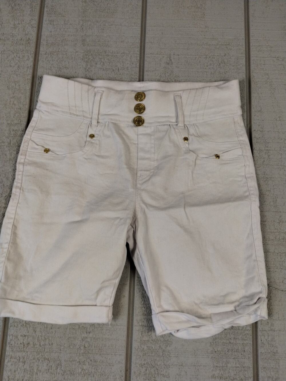 Thrill High Waist Cuffed Denim Shorts Womens L White Nautical Preppy Coastal